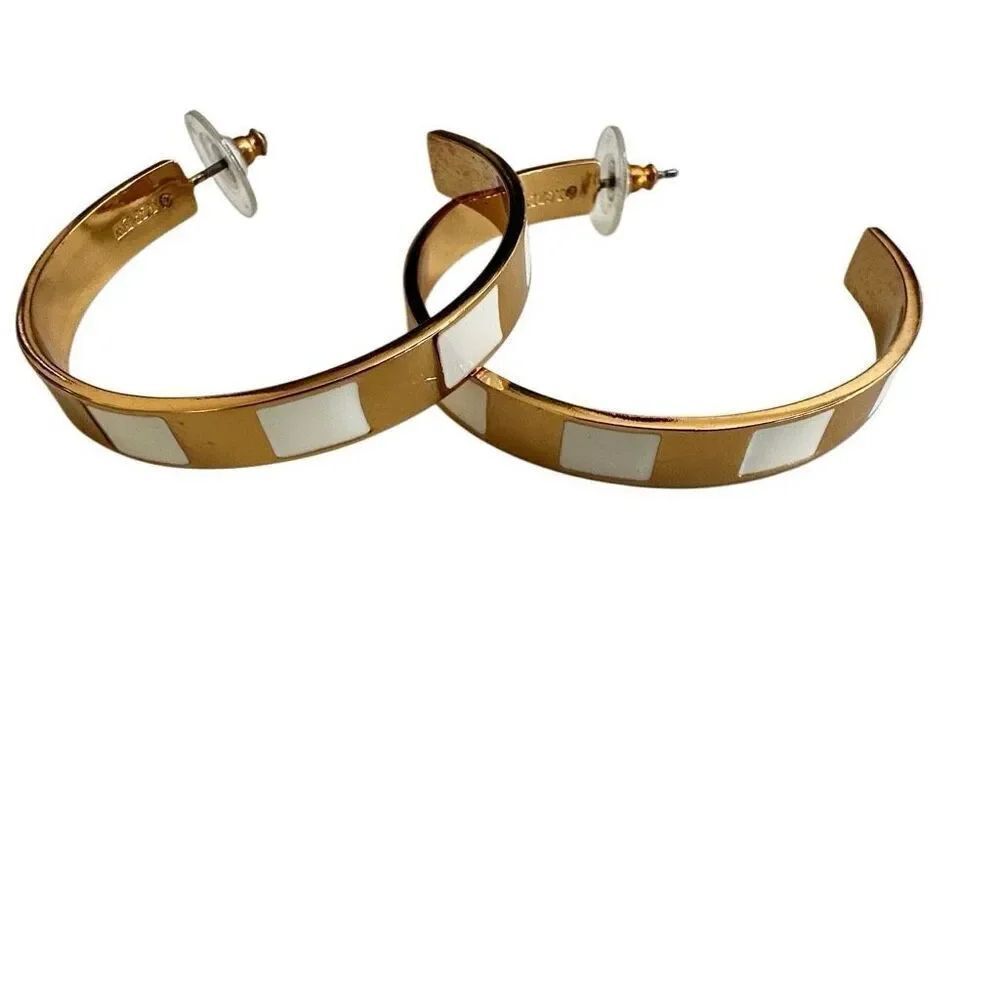 J.Crew gold tone and cream striped hoop earrings